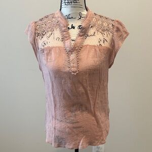 Sweet Wanderer Blush Pink/rose Lace Cap Sleeve Top